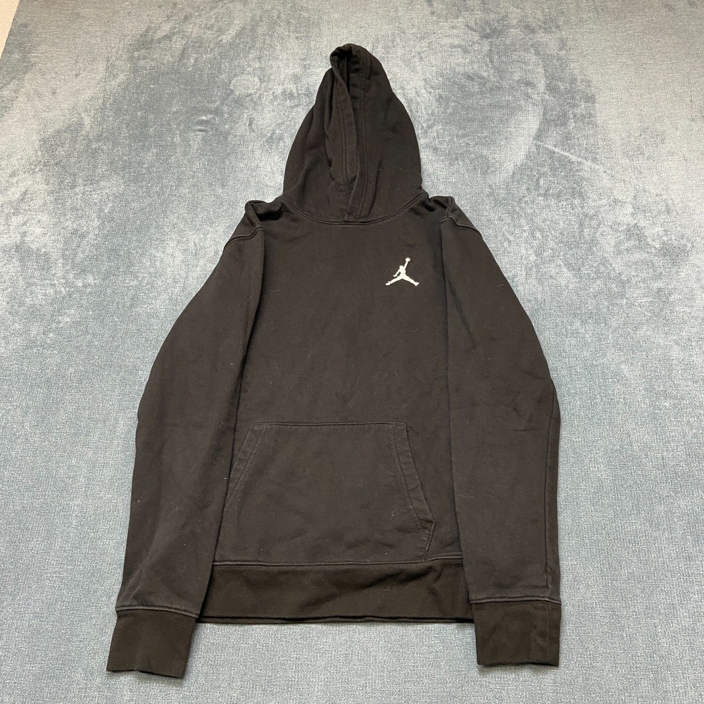 Nike Air Jordan Hoodie Men XL Black Fleece Lined Kangaroo Pocket Ribbed Pullover
